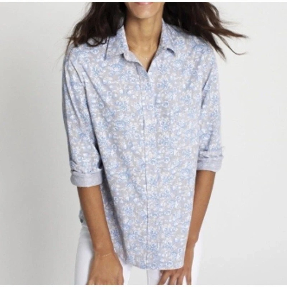 GRAYSON The Hero Blue Floral Button Down Shirt Cotton Size 4 Anthropologie
